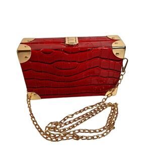 Maya Red Faux Clutch Crossbody Clutch Shoulder Bag